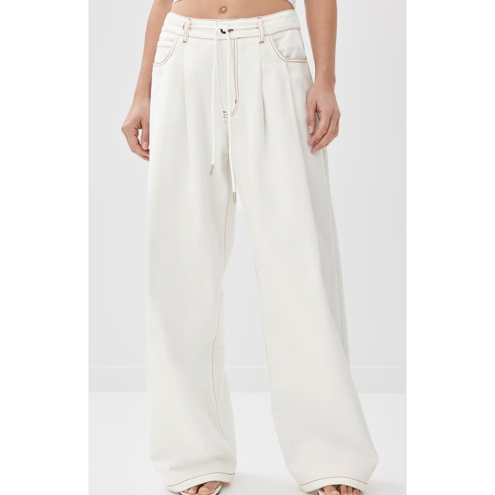 Lioness Walk The Line Pants Off White Contrast Stitch Wide Leg Drawstring XS NWT